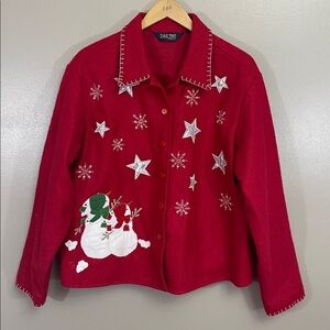 Women’s Christmas jacket blazer coat size large red snowmen snowman button front